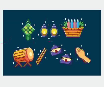 Eid Fitr Islamic Celebration Icon Set Illustration vector