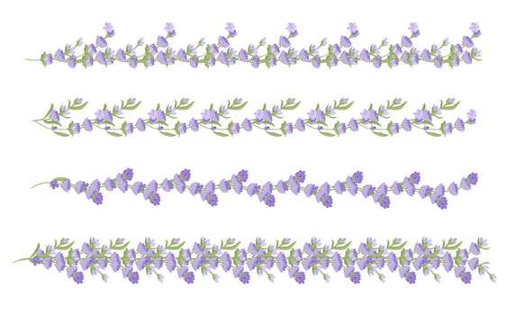 Set of decorative borders of lavender flowers for your design. Vector illustration isolated on white background.