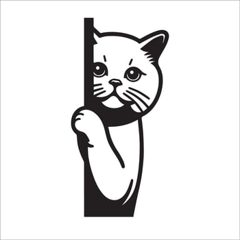 AI generated Peeking British Shorthair Cat illustration in black and white vector