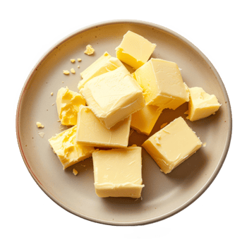 AI generated butter in a plate isolated on transparent background With clipping path.3d render png