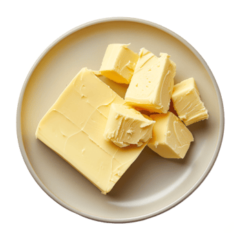 AI generated butter in a plate isolated on transparent background With clipping path.3d render png