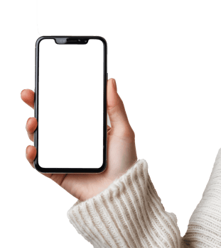 Close-up of female hand holding Smartphone with blank white screen isolated on transparent background With clipping path.3d render png