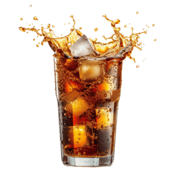 Cola with splash of ice cubes isolated on transparent background With clipping path.3d render png