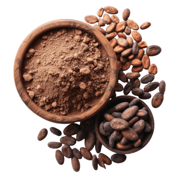 Cacao powder with beans isolated on transparent background With clipping path.3d render png