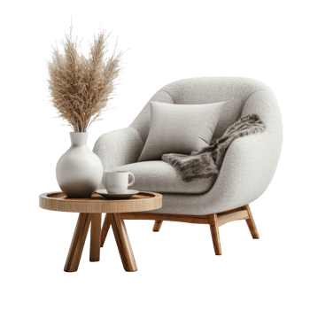 AI generated Cozy armchair and coffee table isolated on transparent background With clipping path.3d render png