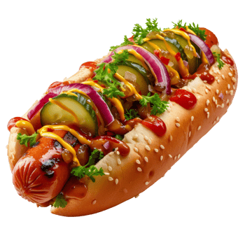 AI generated Delicious hot dog with mustard and pickled cucumbers isolated on transparent background With clipping path. png