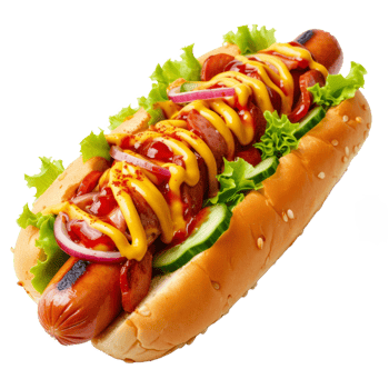 AI generated Delicious hot dog with mustard and pickled cucumbers isolated on transparent background With clipping path png