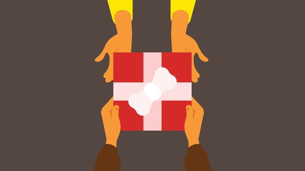 man receives a huge present gift isolated vector illustration