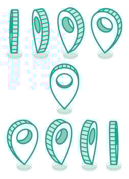 Isometric map pointers. Set in various angles. Map pointer 3d pin. Location symbols. Outline objects. vector