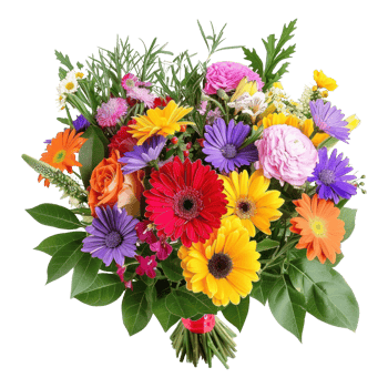 AI generated Flower arrangement with fresh flowers with colorful blooms and vibrant greenery isolated on transparent background png