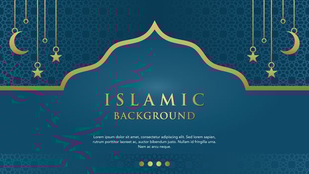 Islamic arabic abstract elegant blue background with golden luxury border frame vector