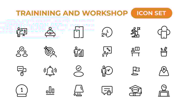 Trainining and workshop icon set. Containing team building, collaboration, teamwork.Outline icon collection. vector