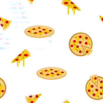Pizza vector seamless pattern. Pizza cooking, pizza making, Italian cuisine. Background, backdrop, wallpaper, packaging design.