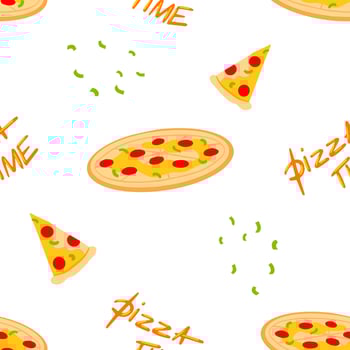 Pizza time vector seamless pattern. Pizza cooking, pizza making,Italian cuisine. Background, backdrop, wallpaper, packaging design
