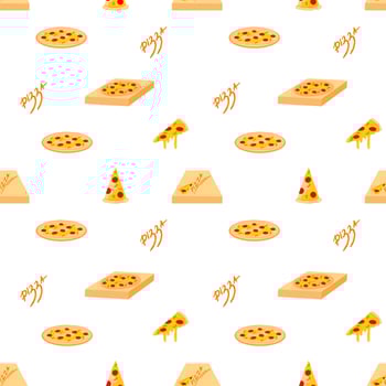 Pizza slices vector seamless pattern. Pizza cooking, pizza making, Italian cuisine. Background, backdrop, wallpaper.