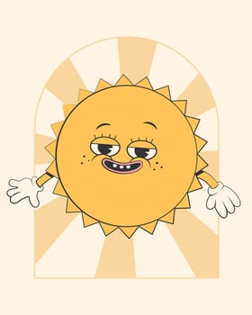 Happy cute Sun planet character.Simple retro cartoon mascot for poster, banner, graphic print.Y2k groovy sunny day, ecology concept. Vector illustration EPS 10