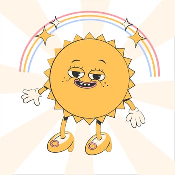 Happy cute Sun planet girl character.Simple retro cartoon mascot for poster, banner, graphic print.Y2k groovy sunny day, ecology concept. Vector illustration EPS 10