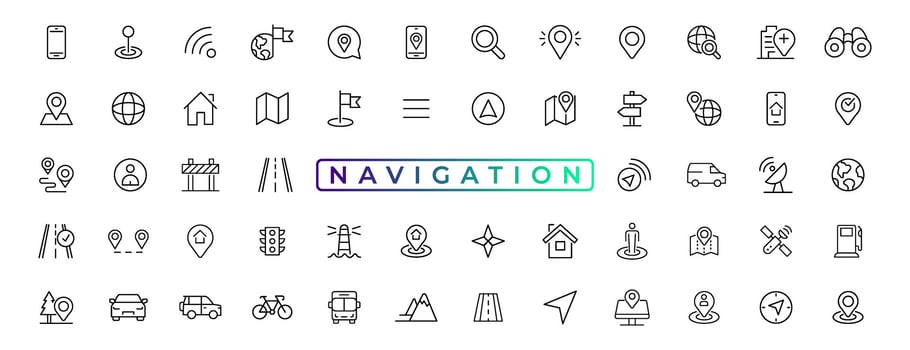 Navigation, location, GPS elements - thin line web icon set. Outline icons collection. Simple vector illustration.