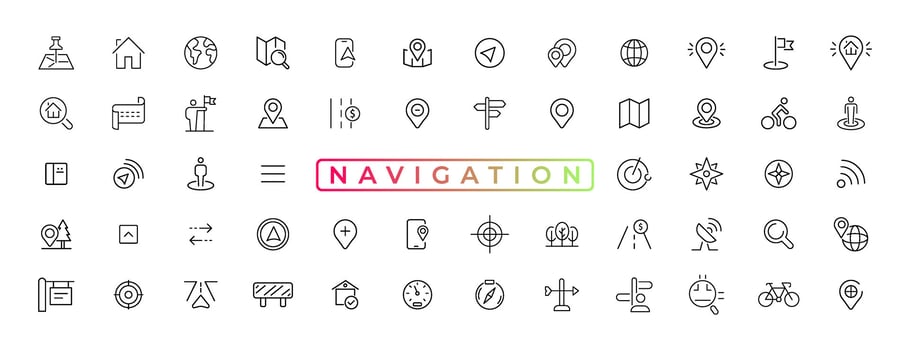 Navigation, location, GPS elements - thin line web icon set. Outline icons collection. Simple vector illustration.