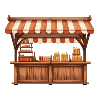 AI generated Farm market stall wooden fair booth kiosk png isolated on transparent background