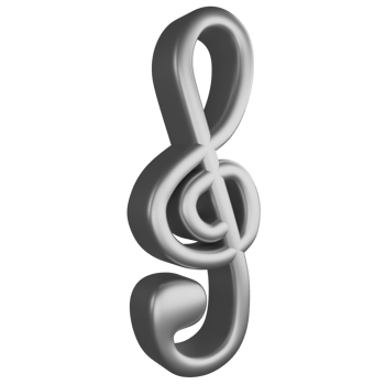 Treble clef or G clef note side view metallic silver clipart flat design icon isolated on transparent background, 3D render entertainment and music concept png