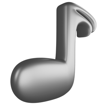 Semiquaver or sixteenth note side view metallic silver clipart flat design icon isolated on transparent background, 3D render entertainment and music concept png