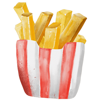 watercolor french fries painting clip art, fastfood illustration png