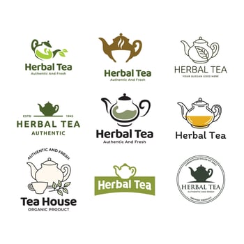 Set of vector Tea logo or herbal tea logo on a green background