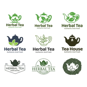 Set of vector Tea logo or herbal tea logo on a green background