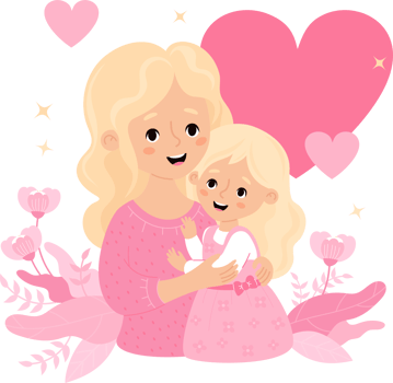 Cute blonde woman with daughter png