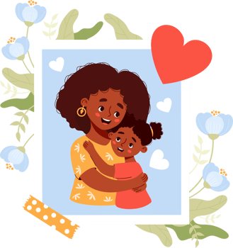 Cute photograph from black woman with daughter with flowers png
