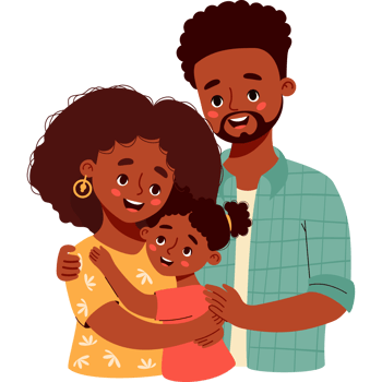 Cute Family black man hugs his wife and daughter png