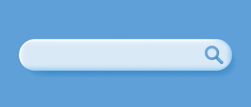 3d white search line, Chat, Speech or speak bubble on blue background. Navigation search for browser, template, website. Vector illustration.
