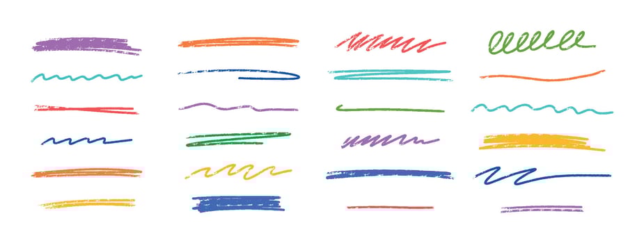 Crayon scribbles collection. Hand drawn vector lines. Grunge texture charcoal or chalk drawing. Rough crayon strokes.