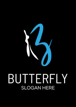 initial B with butterfly vector logo design