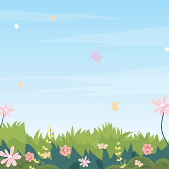 Springtime Bliss, Blossoms, Butterflies, and Blue Skies vector