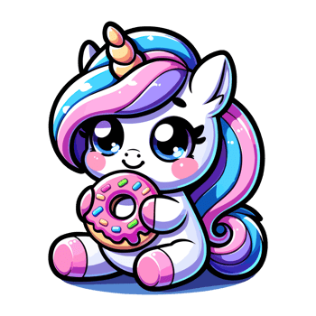 AI generated cute unicorn and donuts character illustration png
