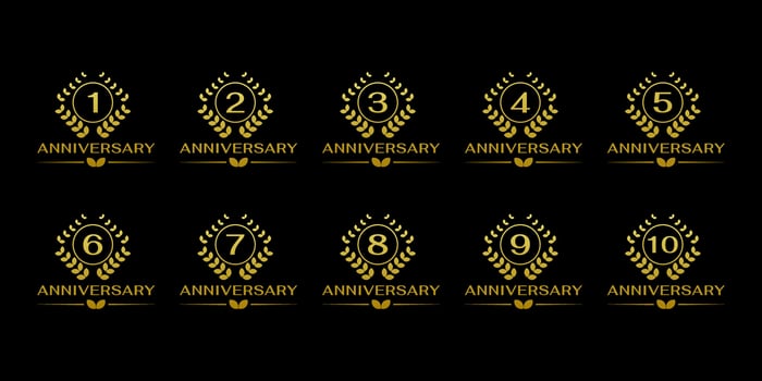 Collection of Anniversary Number Logo Designs for Years 1 to 10 years vector
