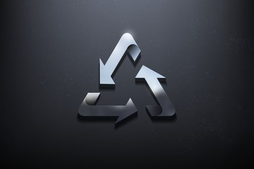 Recycle 3D Logo Design, Shiny Mockup Logo with Textured Wall. Realistic Vector, Vector Illustration