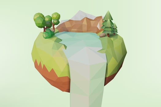 Low Poly Geometric Floating Island, Low Polygonal Style, Suitable For Banner, Poster, Flyer, Cover, Brochure, Vector Illustration