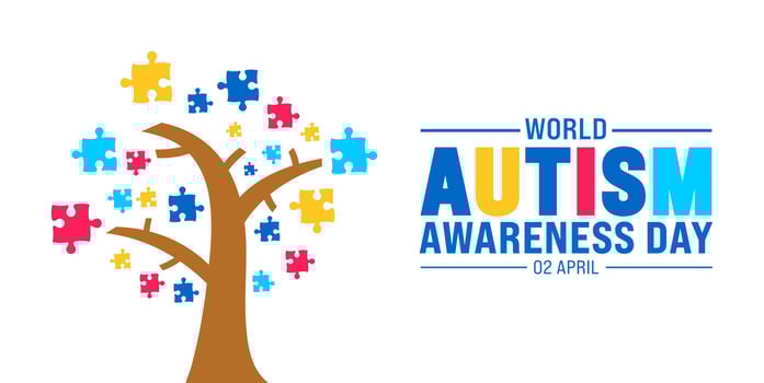 2 April World Autism Awareness Day concept colorful puzzle tree background. vector