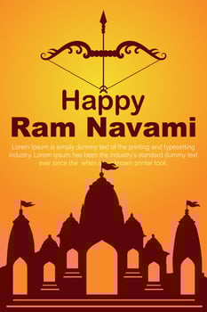 Happy Ram Navami cultural Banner Hindu festival vertical post wishes celebration card Ram Navami celebration background Ram Navami Greetings Yellow Beige Background Indian Hinduism Festival vector