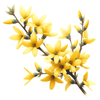 AI generated A forsythia flower branch bursts with bright yellow flowers png