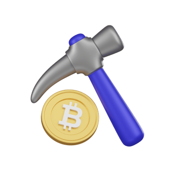 Cryptocurrency Mining Concept with Bitcoin and Pickaxe 3d Icon png