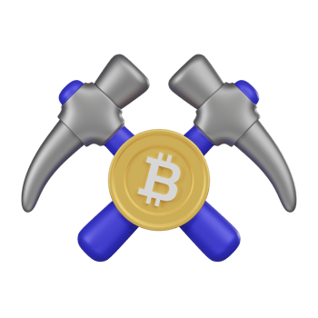 Dual Pickaxes and Bitcoin Symbolizing Cryptocurrency Mining 3d Icon png