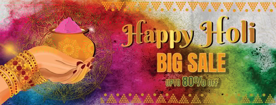 Holi website banner poster for sale and promotion template design. Indian Festival of Colors celebration with text special holi sale vector