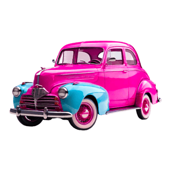 AI generated Retro car toy with pink roses flowers with transparent background png