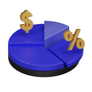3D Financial Pie Chart with Dollar and Percent Symbols Icon png