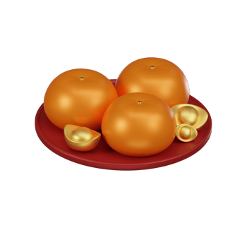Mandarin Oranges and Gold Ingots 3D Icon png