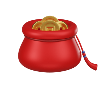 Red Pouch with Chinese Gold Coins 3D Icon png